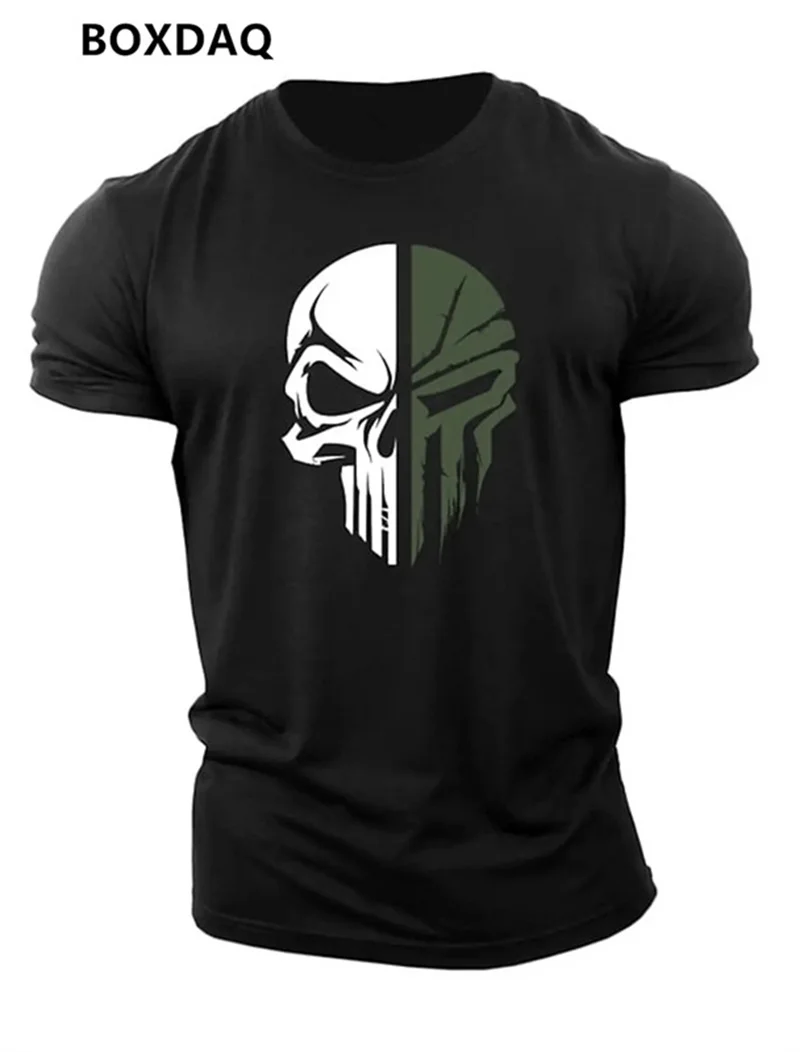 

Military Skull Men's Gothic T-Shirts Summer Short Sleeve 3D Print Street Gym Sportswear Tops 6XL Plus Size Loose Casual Man Tees