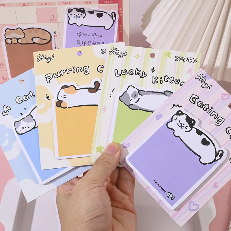 

7 шт., 30 листов, блокнот с милыми линиями, кошачьи заметки, высококачественный блокнот для студенческих сообщений, липкие наклейки в форме N, обратно в школу