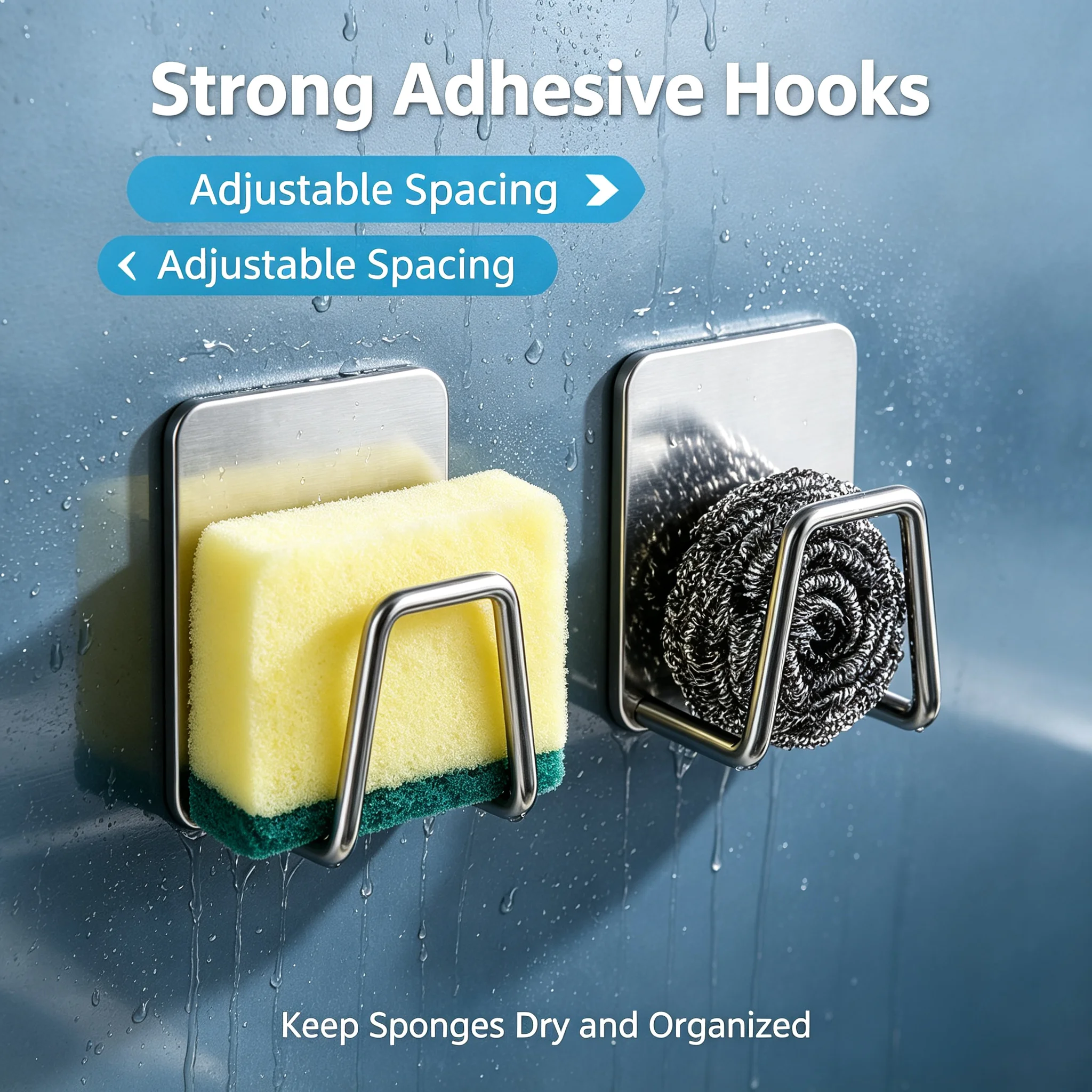 Drain Drying Kitchen Sink Organizer Self Adhesive Stainless Steel Sponge Holder Chopping Board Wall Hook Storage Rack