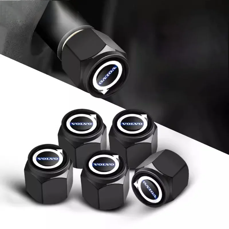 5Pcs Car Wheel Tire Valve Caps Metal Stem Cover For Volvo XC90 S60 V40 XC60 S80 S40 V70 S90 T6 V60 V90 XC40 XC70 C30 Accessories