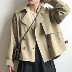 Fashion Solid Long Sleeve Jacket Women Elegant Lapel Short Coat 2023 Spring Autumn Casual Ladies Double Breasted Windbreak Coats