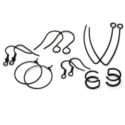 20-30Pcs Stainless Steel Black Earrings Hooks Clasps Findings Ear Wires Hooks Earrings Hoops for DIY Jewelry Making Accessories