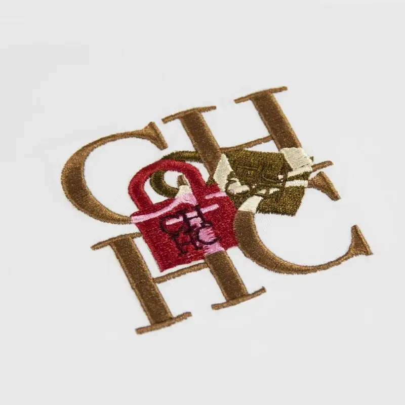 CH Damen Weißes Baumwoll-T-Shirt mit Besticktem Logo Rundhals Kurzarm Atmungsaktives Lässiges Sommer-Oberteil – Detail 4