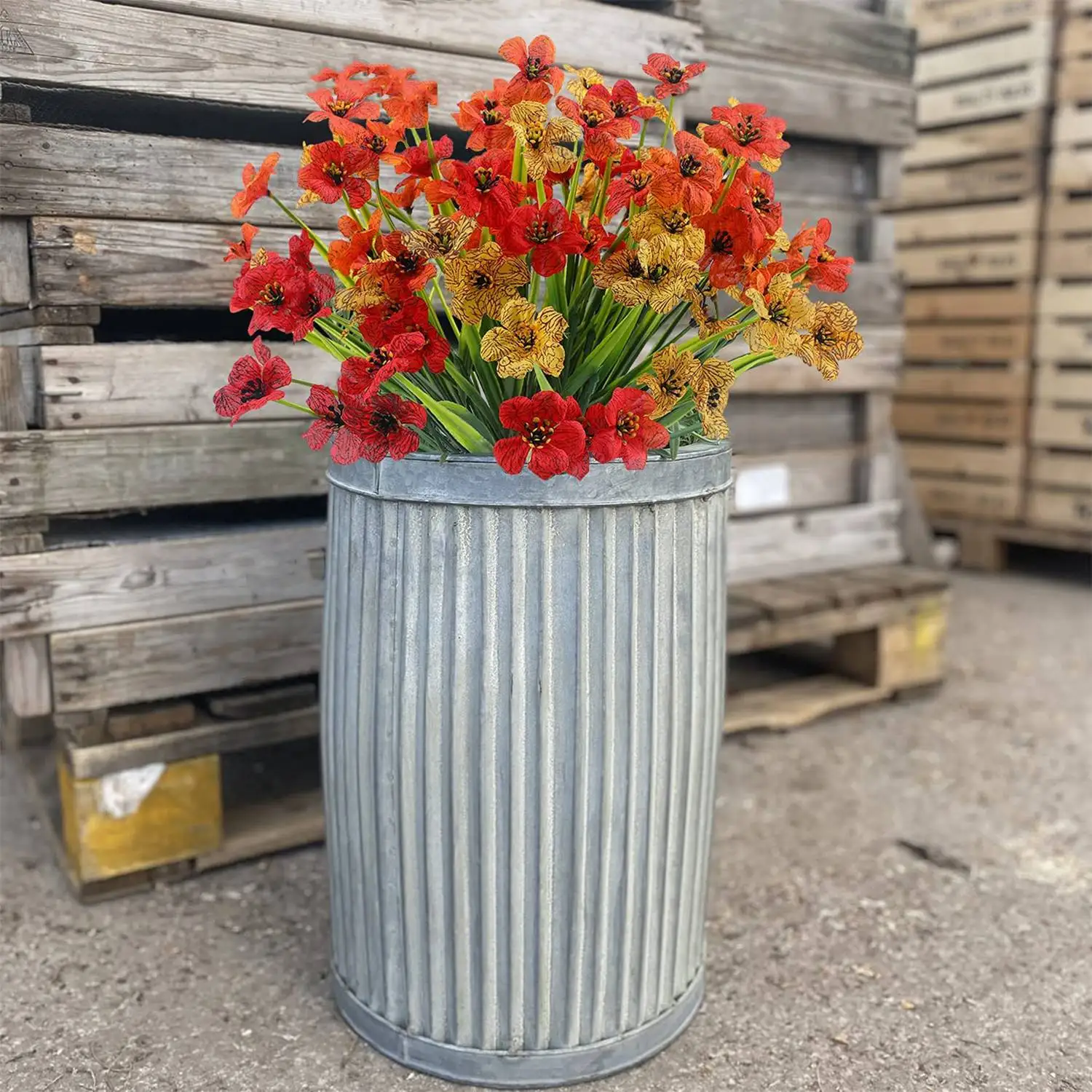 A45I Artificial Outdoor Plants and Flowers 12 Bundles,UV Fake Flowers for Home Decoration,Pink Fuchsia