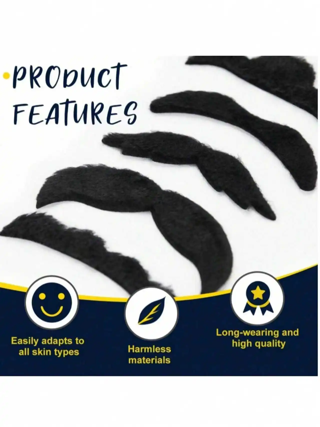 48Pcs Fake Mustaches Self Adhesive, Novelty Assorted Style False Moustache Set for Halloween Cosplay Costume Party Photo Booth P