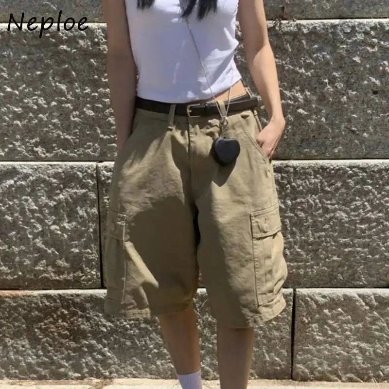 BabYoung American Retro Street Wide Leg Y2k Straight Loose Five-Point Pants Summer High Waist Jeans Shorts For Women