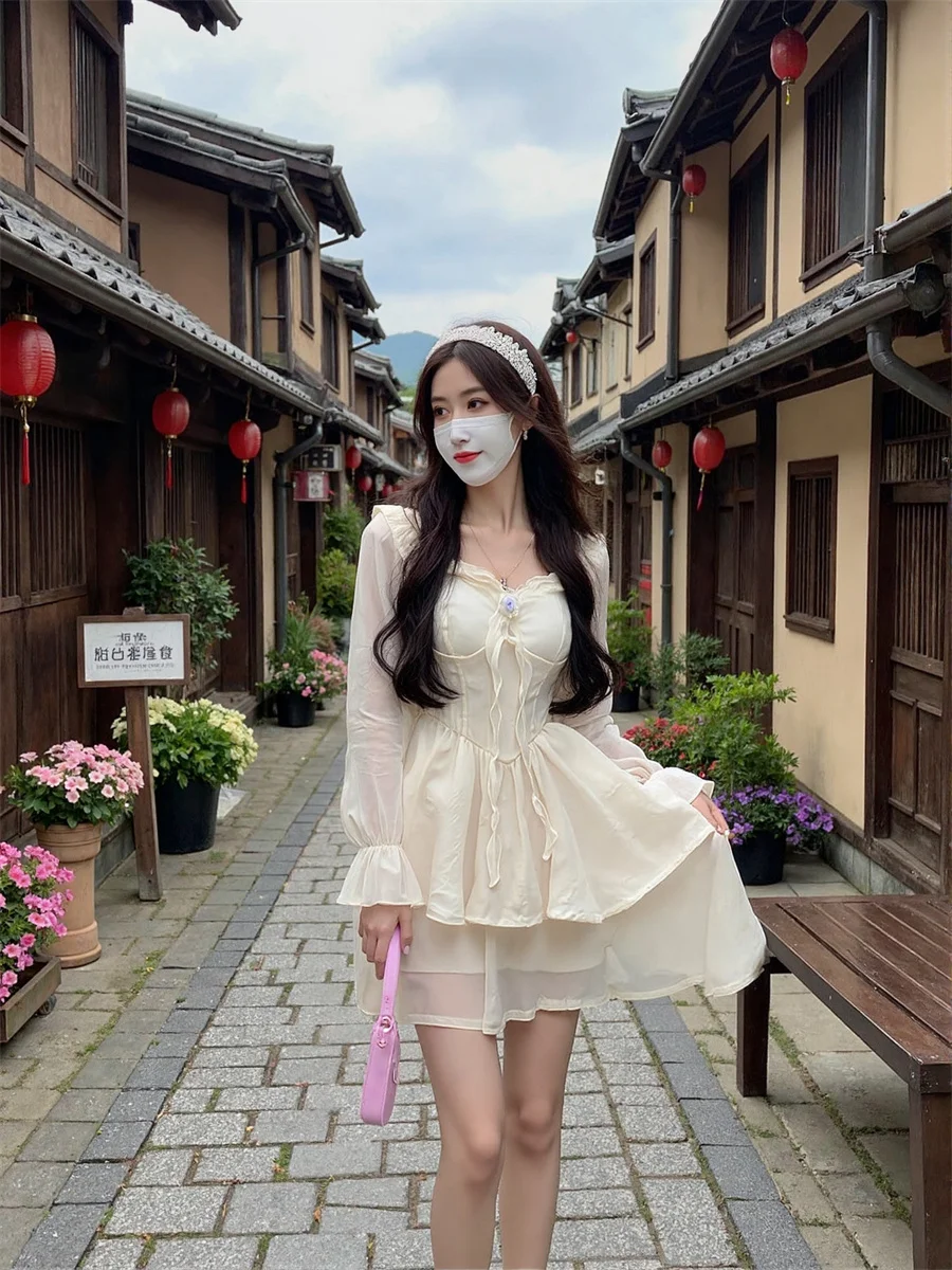 여성용 흰색 드레스 A라인 리본 단색 봄 편안한 얇은 휴가용 컷아웃 펜슬 글리터 스택드 오피스 외출용