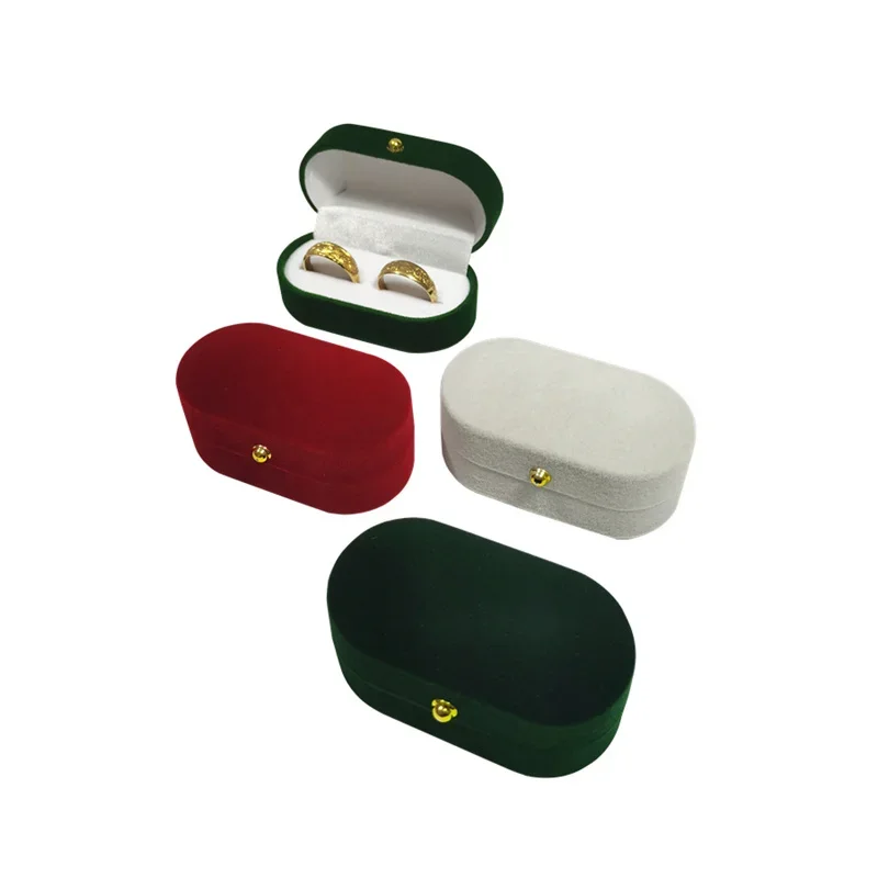 

Round Corner Gold Button Flocking Jewelry Box Romantic Couple Anniversary Proposal Ring Packing Box Ring Jewelry Storage Box