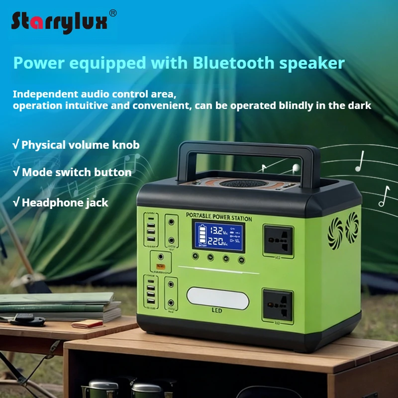 300W 600W Bluetooth Speaker Portable Power Station Output 110V Camping Outdoor Work Emergency Power Supply