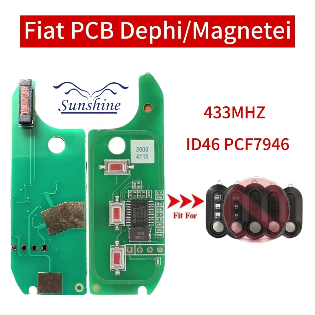 

Sunshine PCB Car Remote Key For Fiat 500L MPV Ducato Citroen Jumper Peugeot Boxer 2008-2015 433.92 ASK PCF7946 Board Only