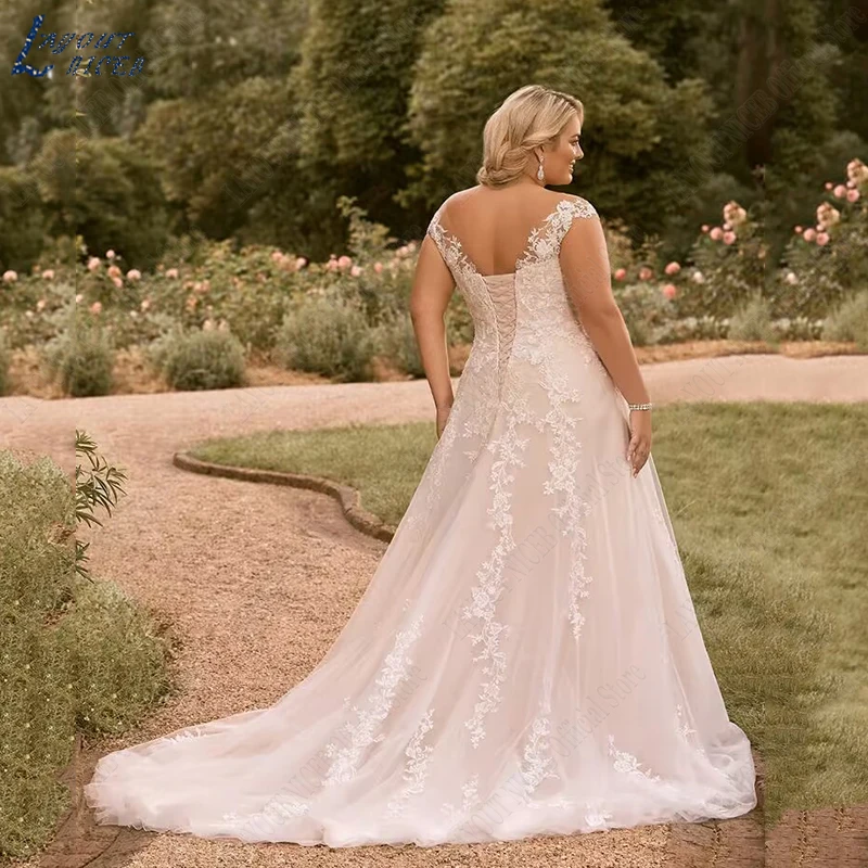 LAYOUT NICEB Wedding Dress For Women 2023 Bride Vestidos De Novia Cap Sleeves A Line Lace Applique Bridal Gowns Lace-Up Backless