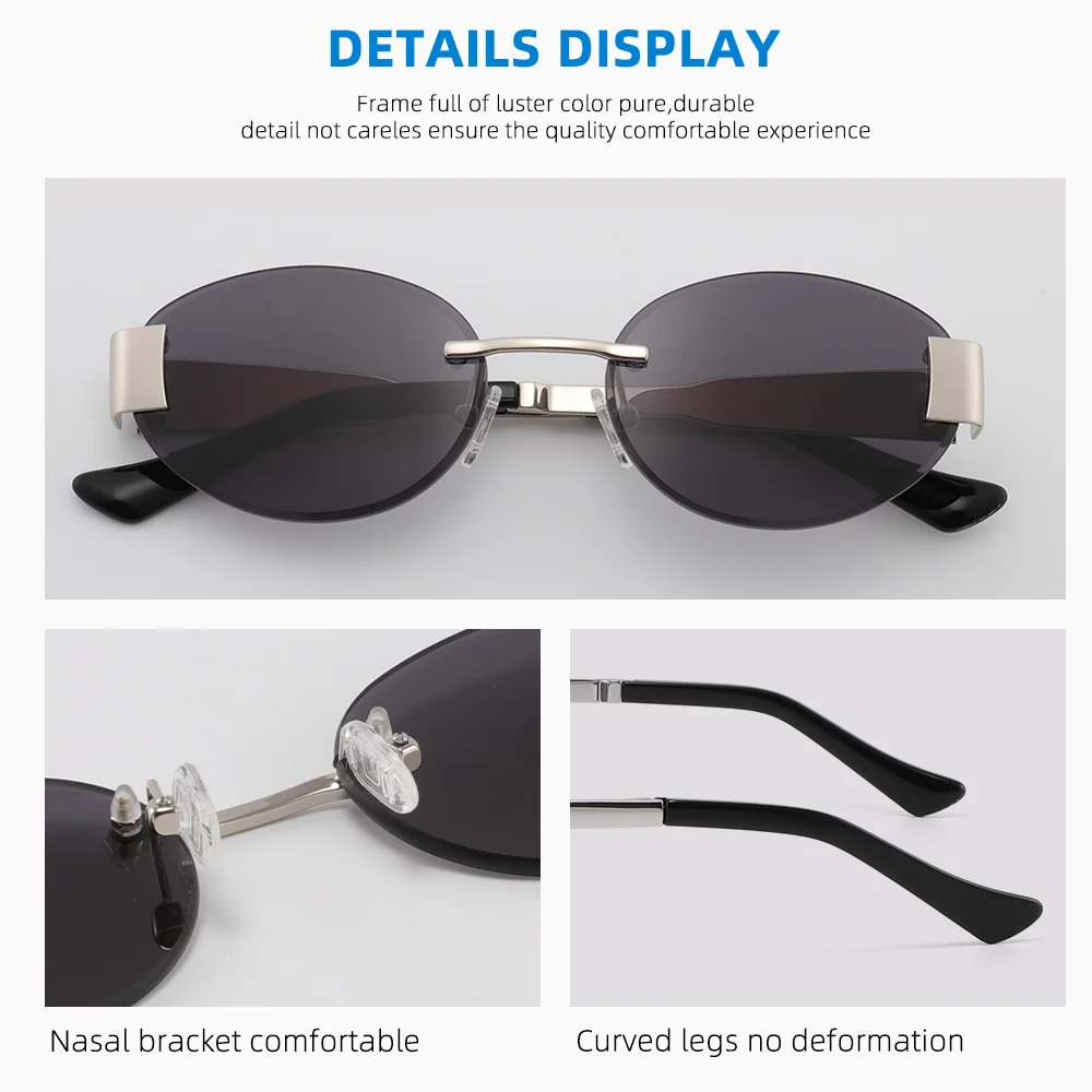 2024 New Oval Sunglasses Classic Small Summer Traveling Rimless Shades Brand Designer UV400 Frameless Sun Glasses Male Female  ﻿ image 4