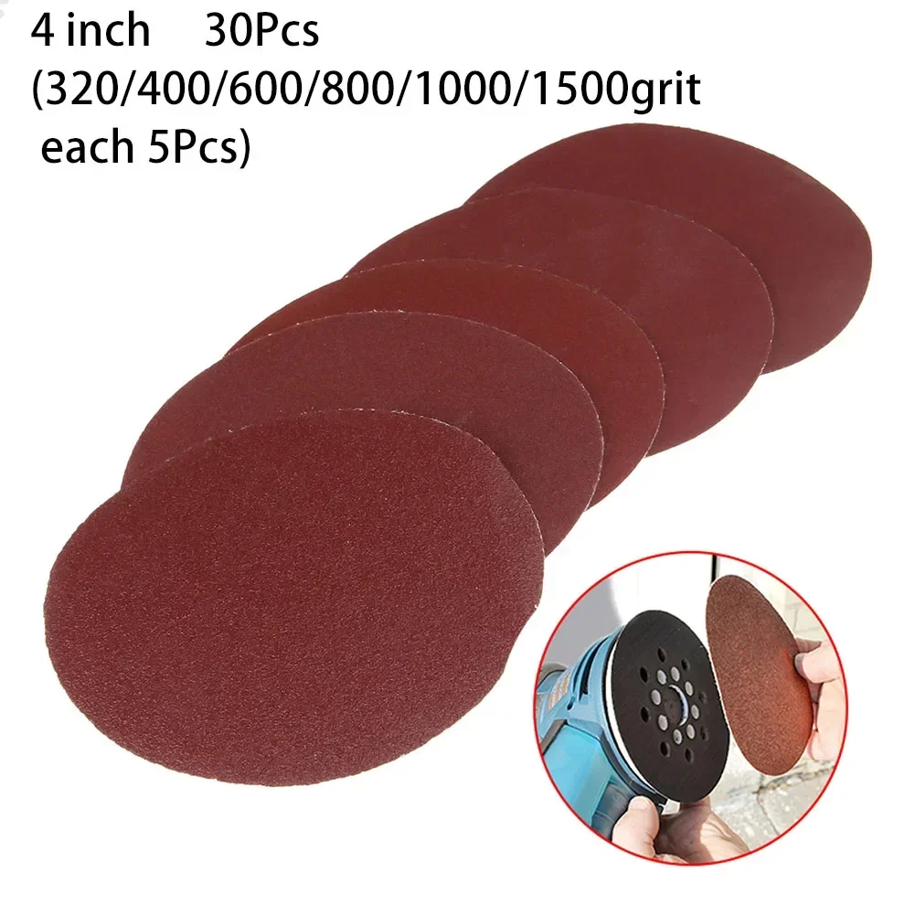 

30pcs 4" 100mm Sander Disc Flocking Sandpaper 320/400/600/800/1000/1500 Grit Sanding Polishing Pad Abrasive Tools NEW