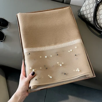 2023 العلامة التجارية الفاخرة النساء وشاح الموضة عادي الصلبة الحرير الكتان شالات الأوشحة الصيف سيدة عصابات فولارد الحجاب