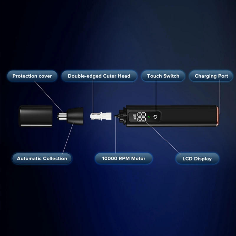 Nose Hair Trimmer For Men USB Rechargeable Ear Nose Hair Trimmer With LCD Display Professional Trimming Tool Durable Easy To Use