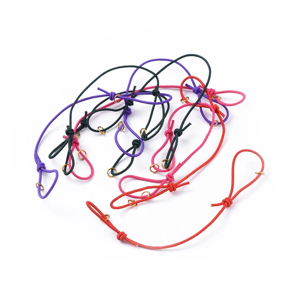 50pcs Random Mixed Color Elastic Cord DIY Adjustable Bracelet Making with Golden & Platinum Plated Iron Jump Rings 130mm Long