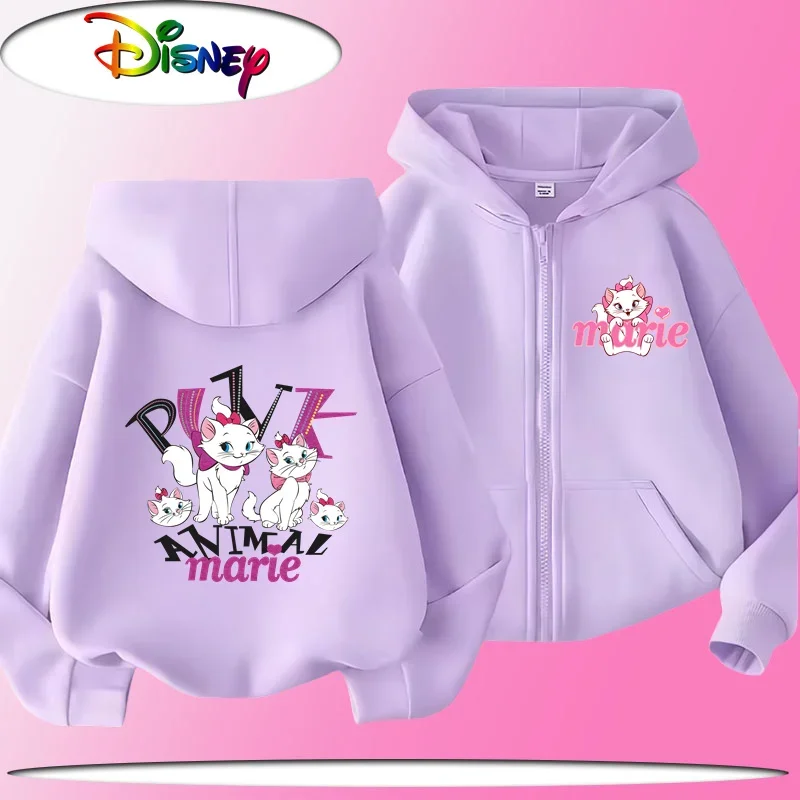 

Children's Zippered Hooded Sweatshirt - 1-12 Years Old - Disney Cartoon Print - Cute Girl Casual Shirt for Playtime Mary Cat