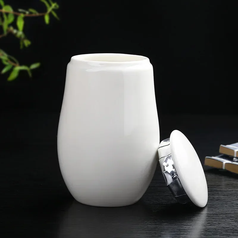 Pure White Ceramic Tea Tin, Tea Storage, Coffee Container, Small Sealed Tank，Travel Tea Sets, Home Storage Boxes，Decorate Jar