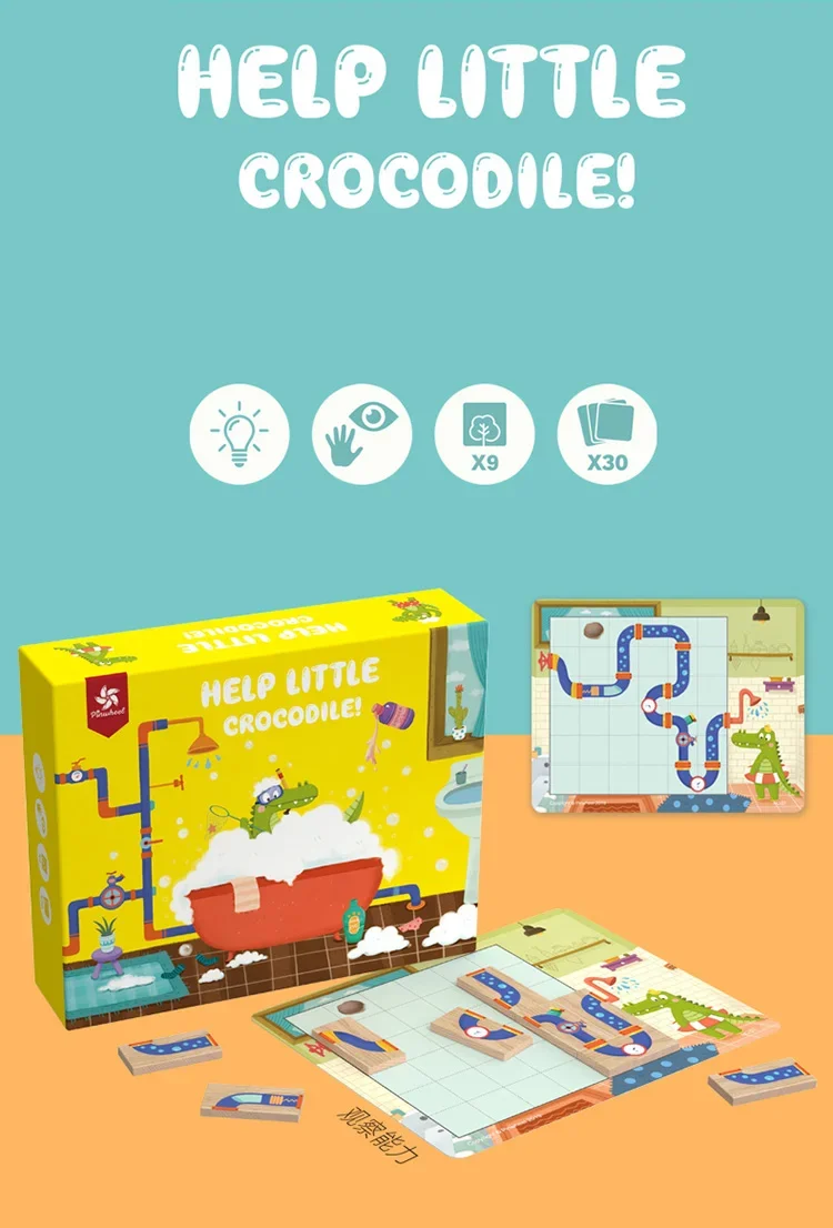 Puzzle de labyrinthe de petit crocodile pour enfants, jouets de jeu IQ, améliore la pensée logique, 30 défis avec solution, aidez les enfants