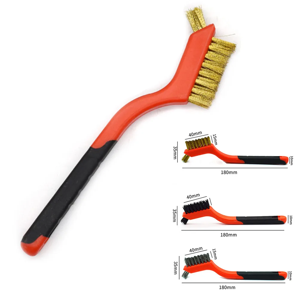 1Pcs Wire Brush Brass Nylon & Steel Brushes Rust Remover Cleaning Polish Removes Rust Scale Paint & Slag Professional Hand Tool