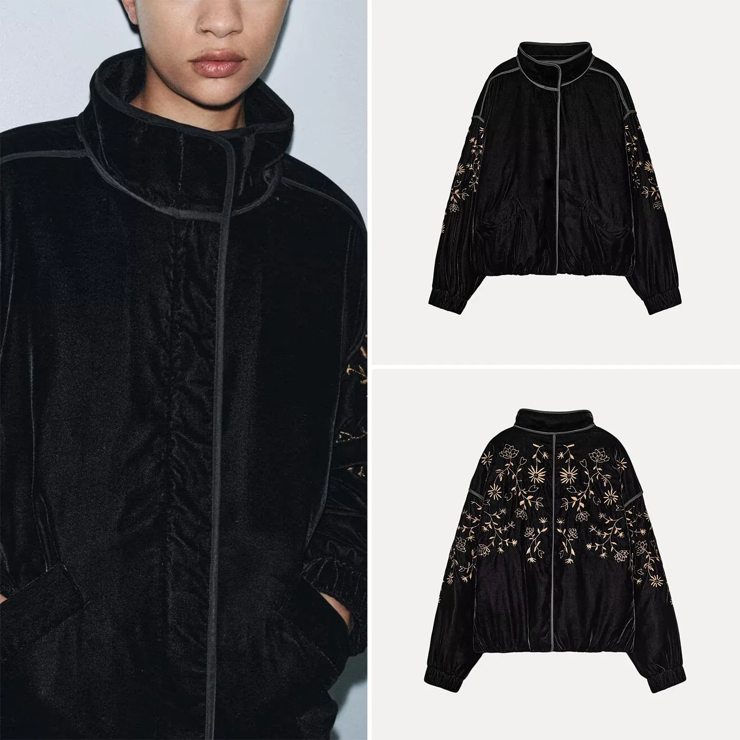 Z Donna Faionable Lungo Sve Cerniera Ricamato Jaet Capispalla Versatile 2025 Nuovo arrivo Stand Fit Cappotto ort