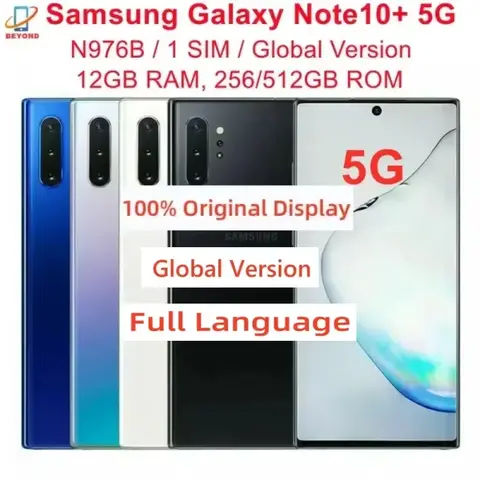 Samsung Galaxy Note10 + Note10 Plus 5G N976B 256/512GB 12GB Versione globale 6.8 "AMOLED Octa Core Exynos Telefono cellulare 5G originale