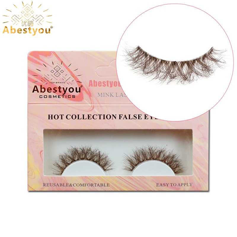 

Abestyou 5d Siberian Fluffy 10-15MM Thick Classic Brown Gray Mink Lashes Clear Strip Colorful Eyelashes D Curl Lash Extentions