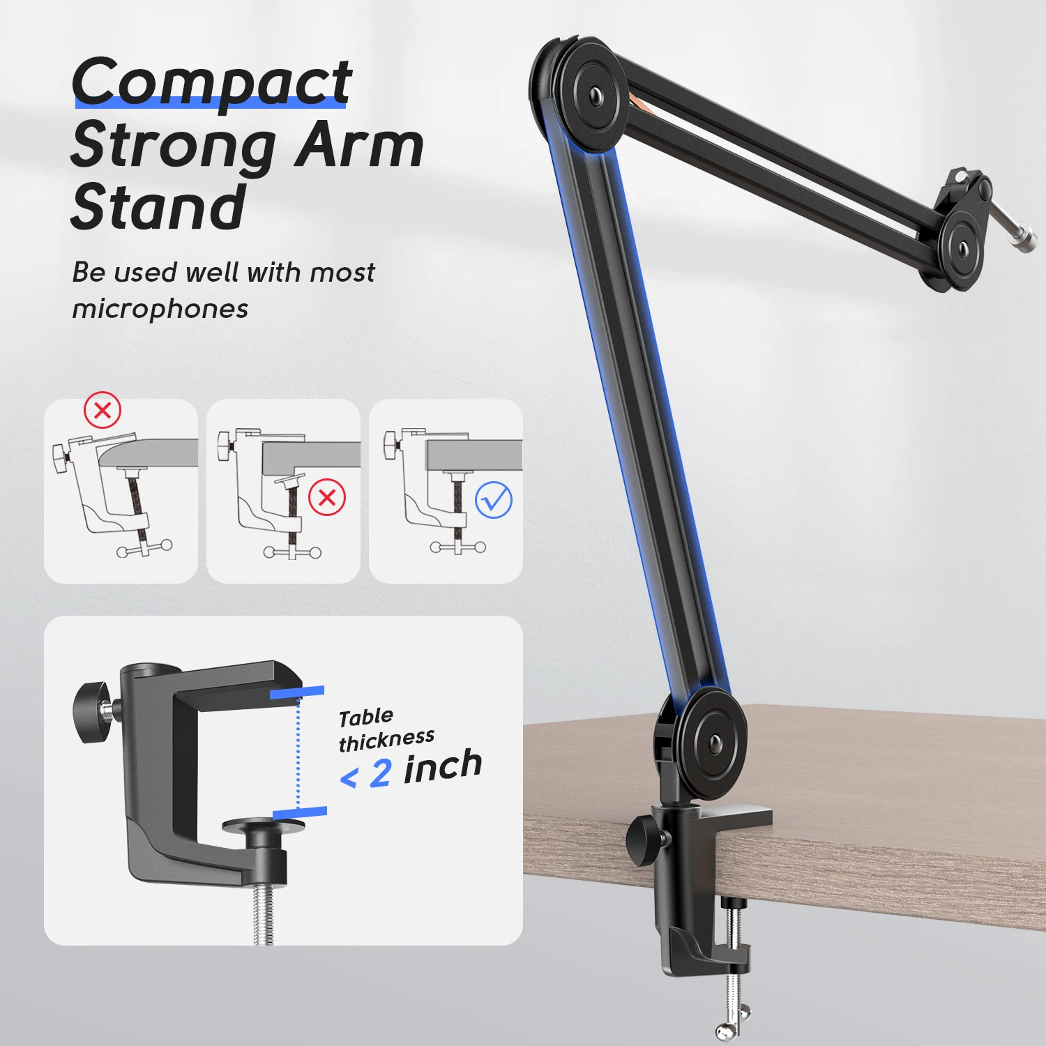 FIFINE Microphone Arm Stand-Heavy Duty Boom Arm,Suspension Scissor Adjustable Mic Stand,for Recording Gaming Podcasting-BM63