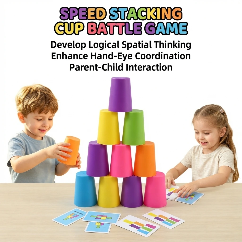 Viral Speed Stacking Cup Battle Game, Color Matching STEM Family Toy with Bell & Cards for Kids 3+