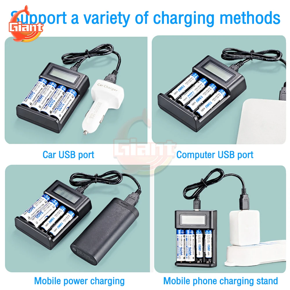 4 Slots Intelligent Battery Charger Digital Battery Capacity Tester USB Rechargeable Battery Charger LED Battery Level Indicator