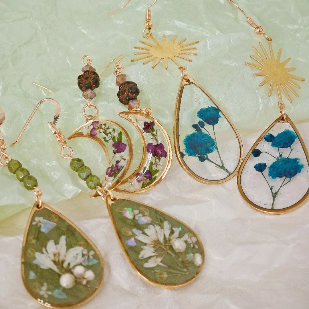 

3320, оптовая продажа, серьги с образцами настоящих цветов, дизайн ручной работы, креативные серьги из стеклянных бусин, подарок на Рождество и день рождения