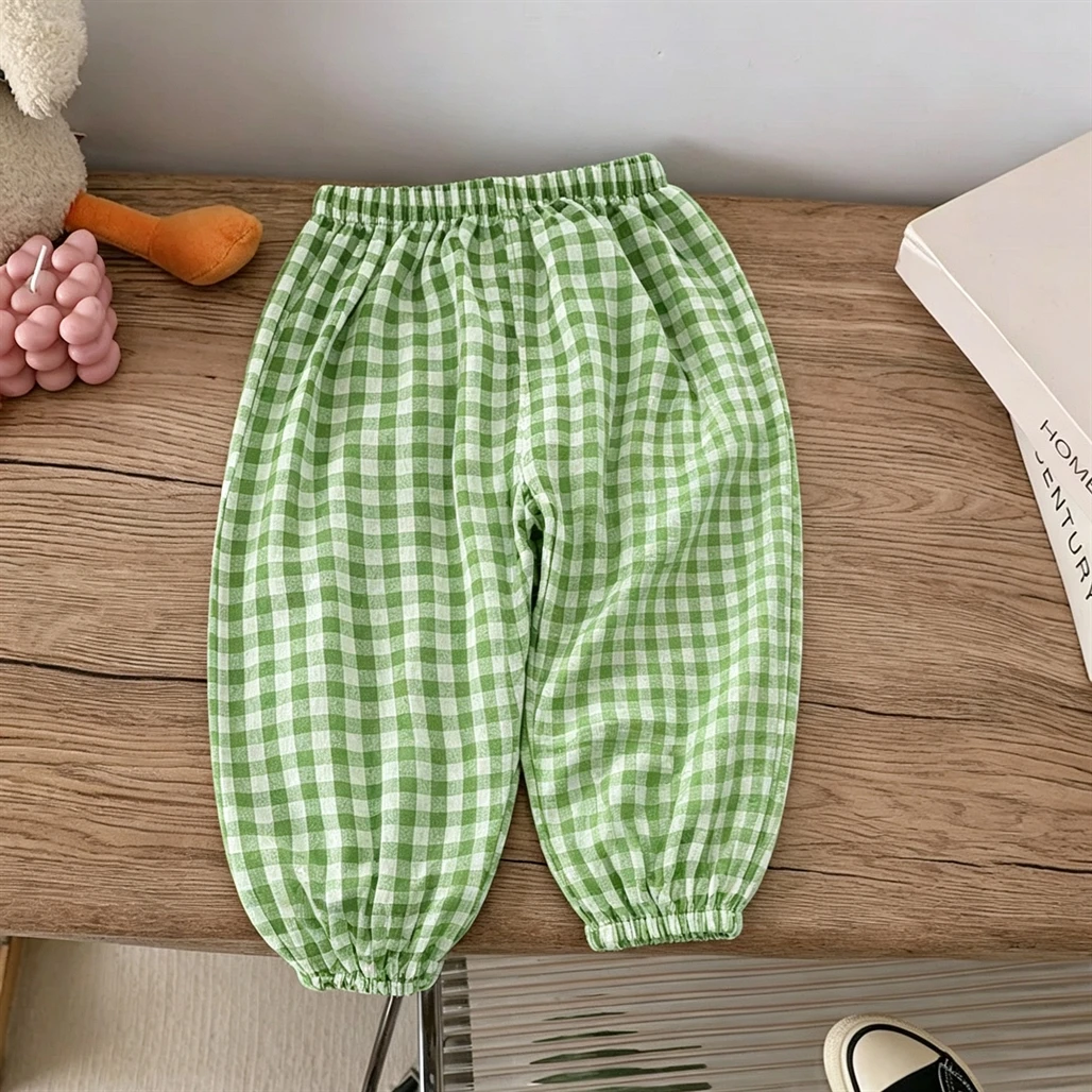 Pink Black Red Pants Outer Wear Kids Thin Loose Casual Trousers 1-6Years Old Child Solid Color Mosquito Pants Spring Summer