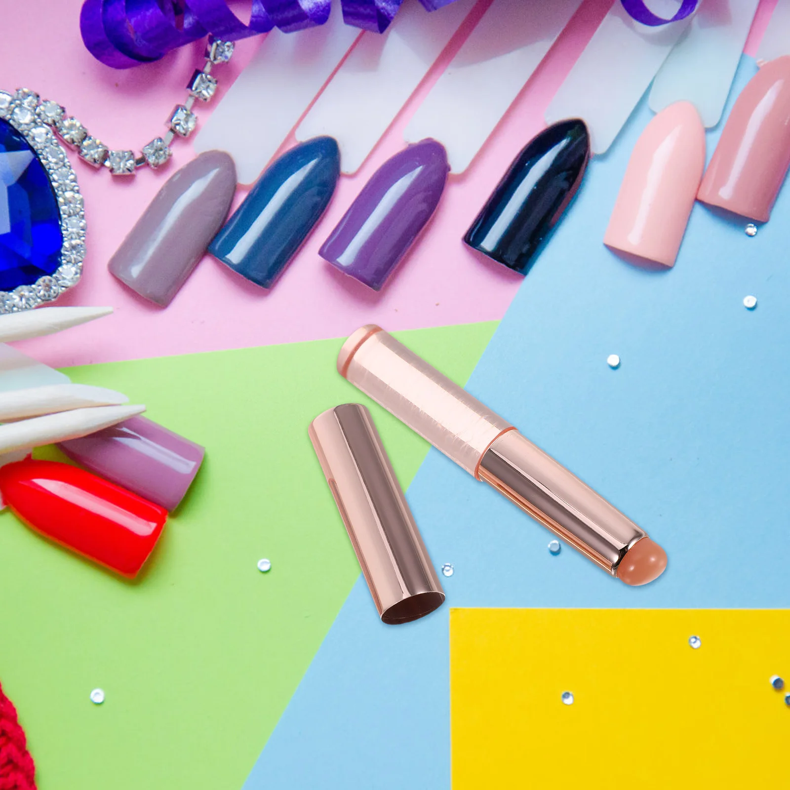 

Portable Silicone Nail Tool Translucent Pink Multi-Functional Nail Art Stamper Powder Applicator Reusable Brush for Professional