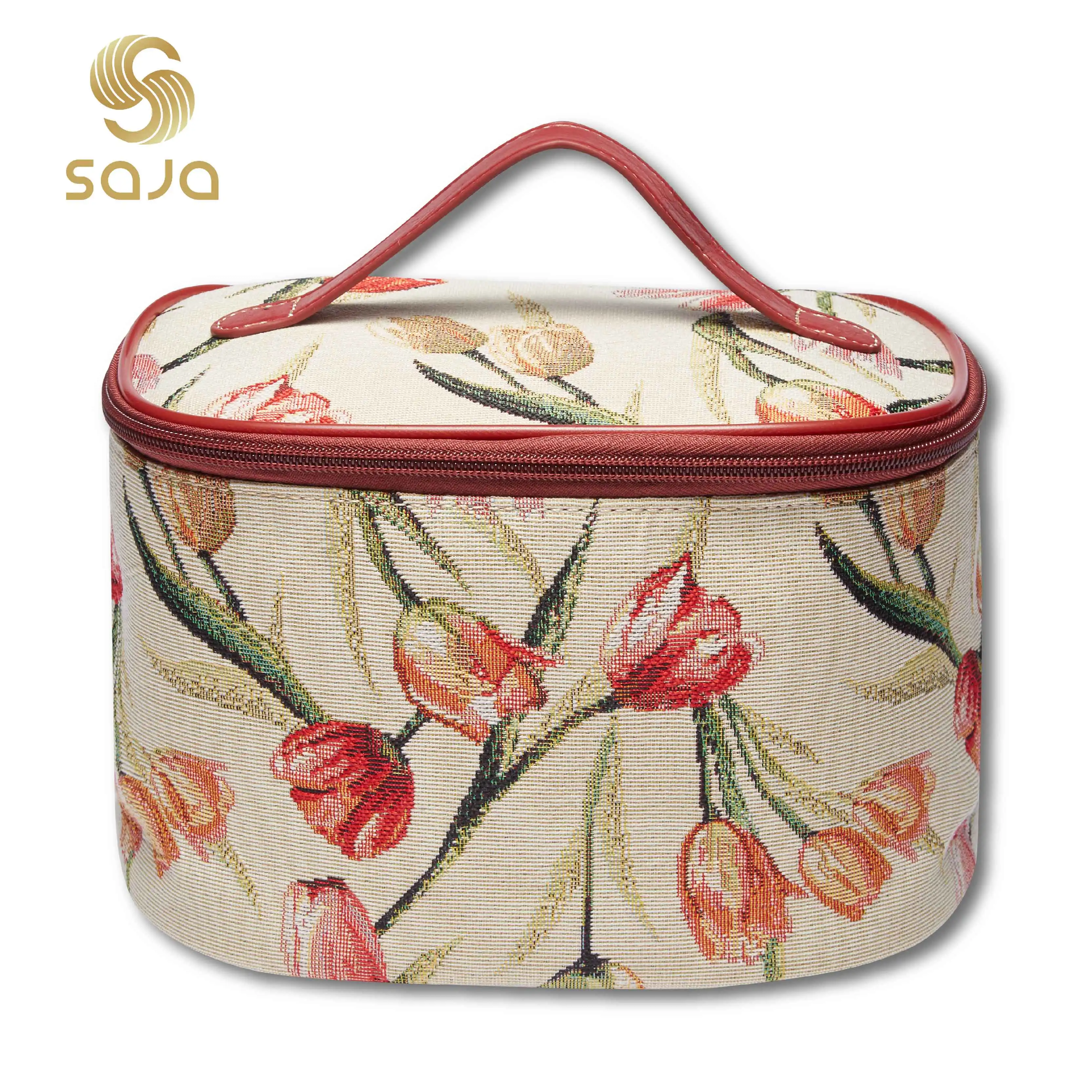 

SAJA Women‘s Makeup Bag Zipper Cosmetic Bag Female Travel Make Up Beauty Toiletry Storage Organizer Case Tulip Flower Pattern