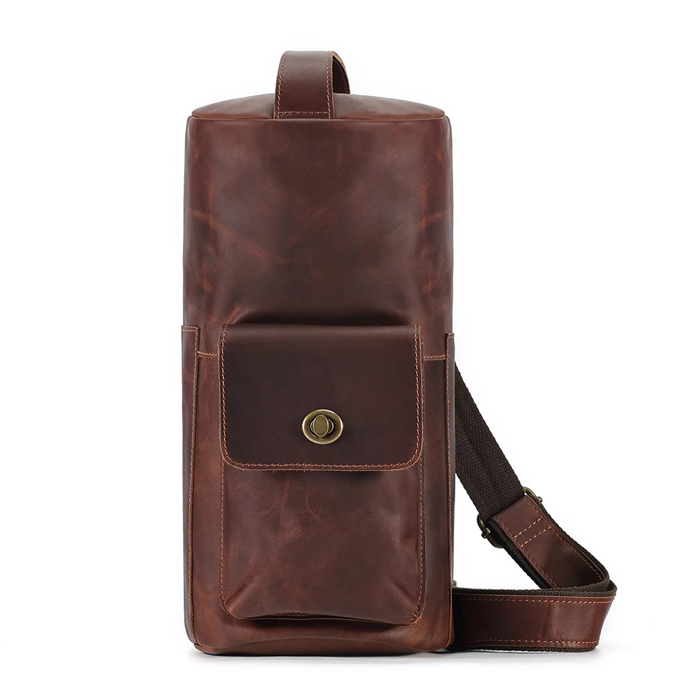 

Genuine Leather Cylindrical Crossbody Bag Leisure Messenger Shoulder Bags Cowhide Male Travel Hiking Daypack for Men New