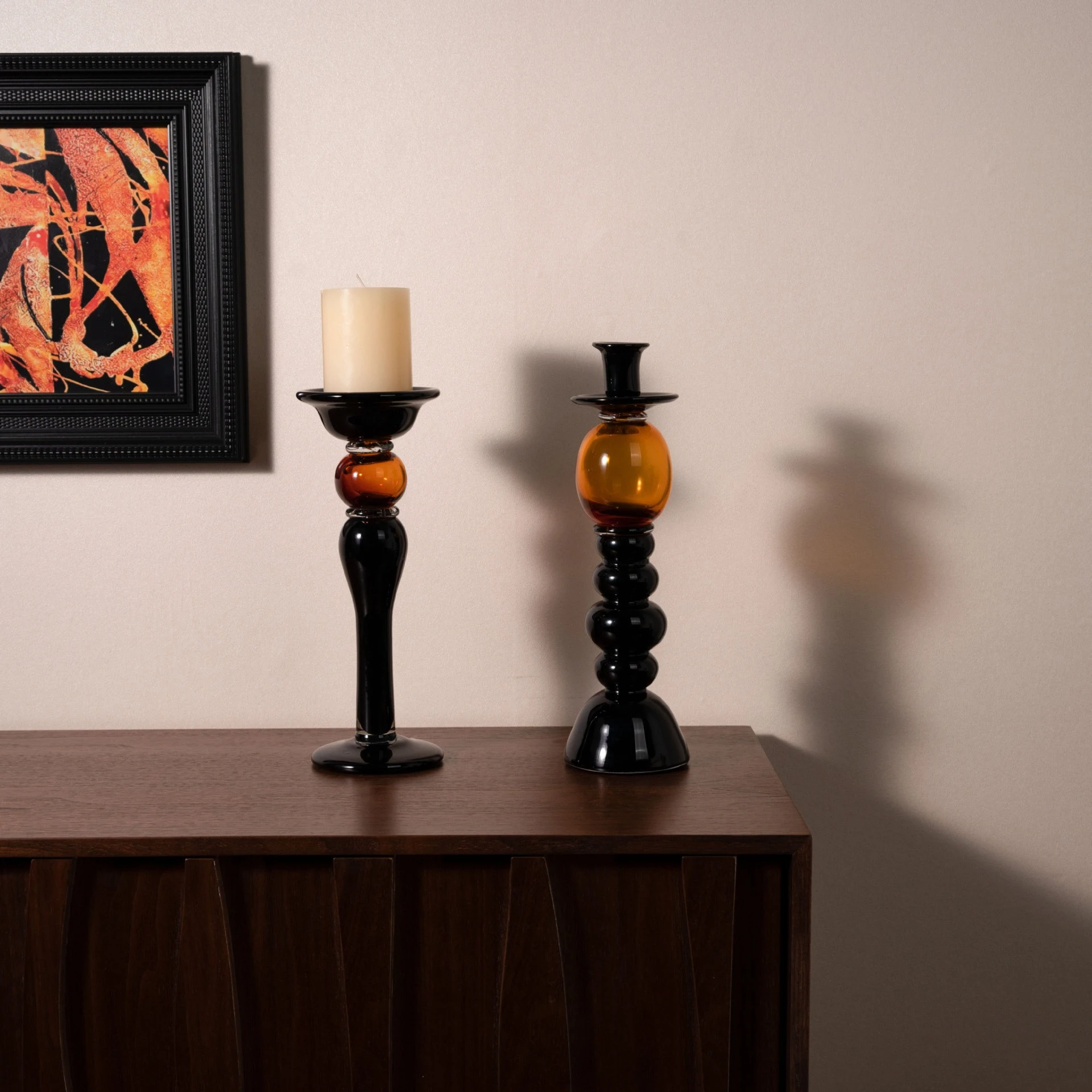 Black Amber Glass Candlestick Holders Set Retro Aesthetic Taper Candle Holders for Home Dining Table Living Room Decor