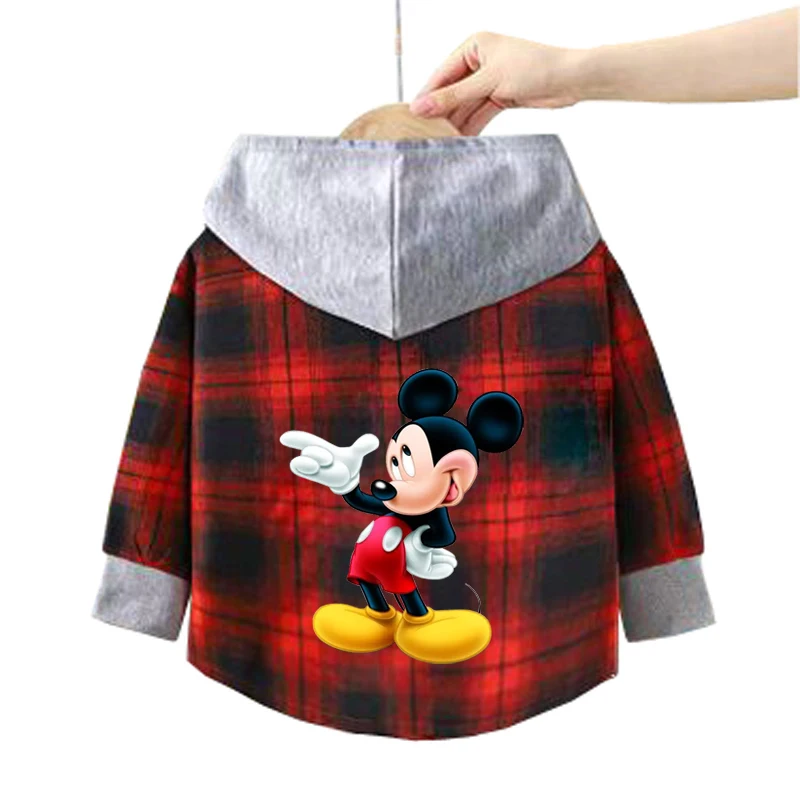 Spring and Autumn Children\'s Coat plaid boy Mickey hooded shirt 1-12 year old girl Minnie long sleeved blouse baby clothes