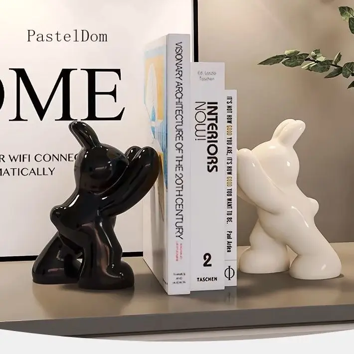 Cute Rabbit Bookend Ornament, Nordic Light‑Luxury Simple Decor for Bookcase Wine Cabinet Living Room Entryway & TV Cabinet