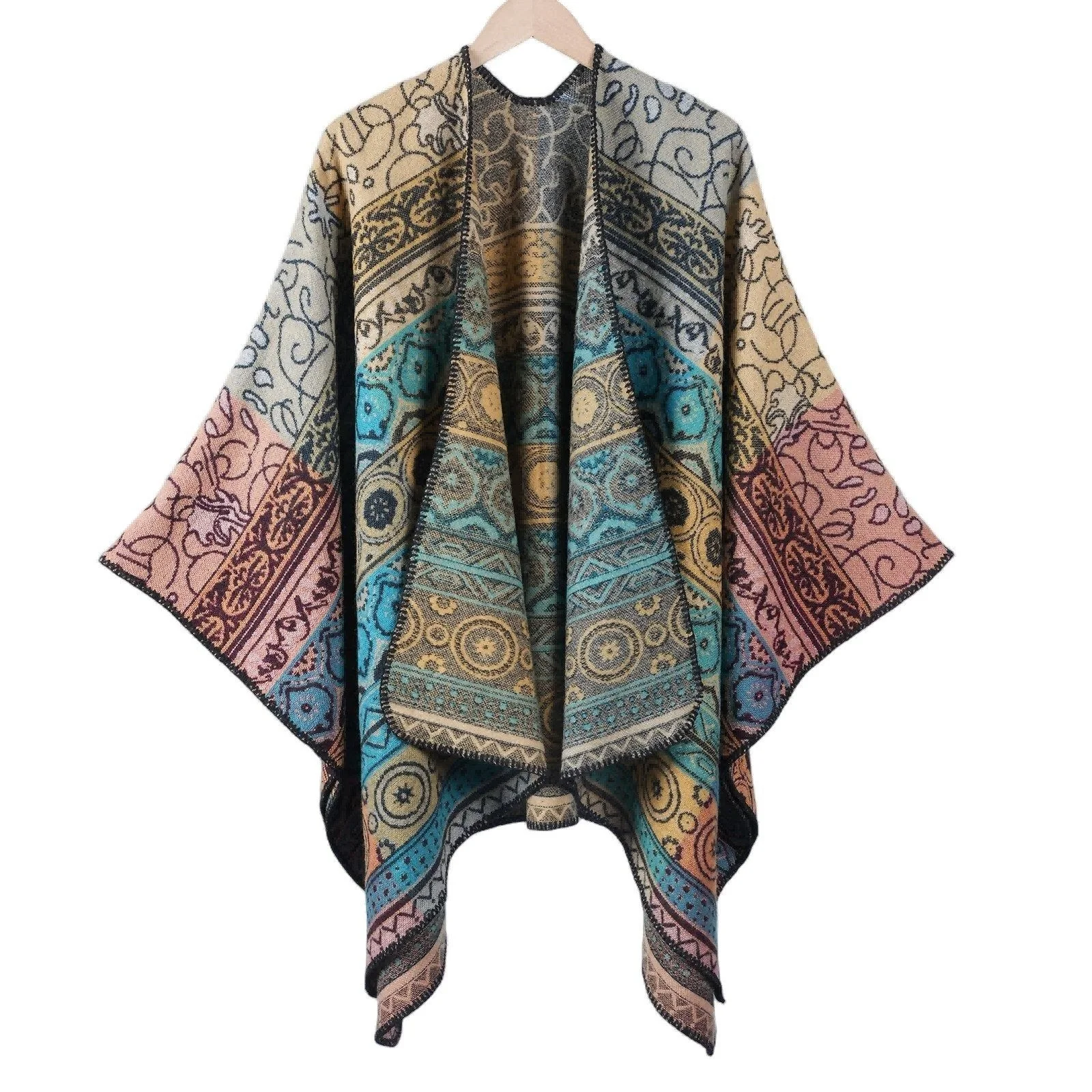 

Новое пончо на осень/зиму, теплая накидка из искусственного кашемира с разрезом, шарф в этническом стиле ретро для мужчин/женщин, плащ