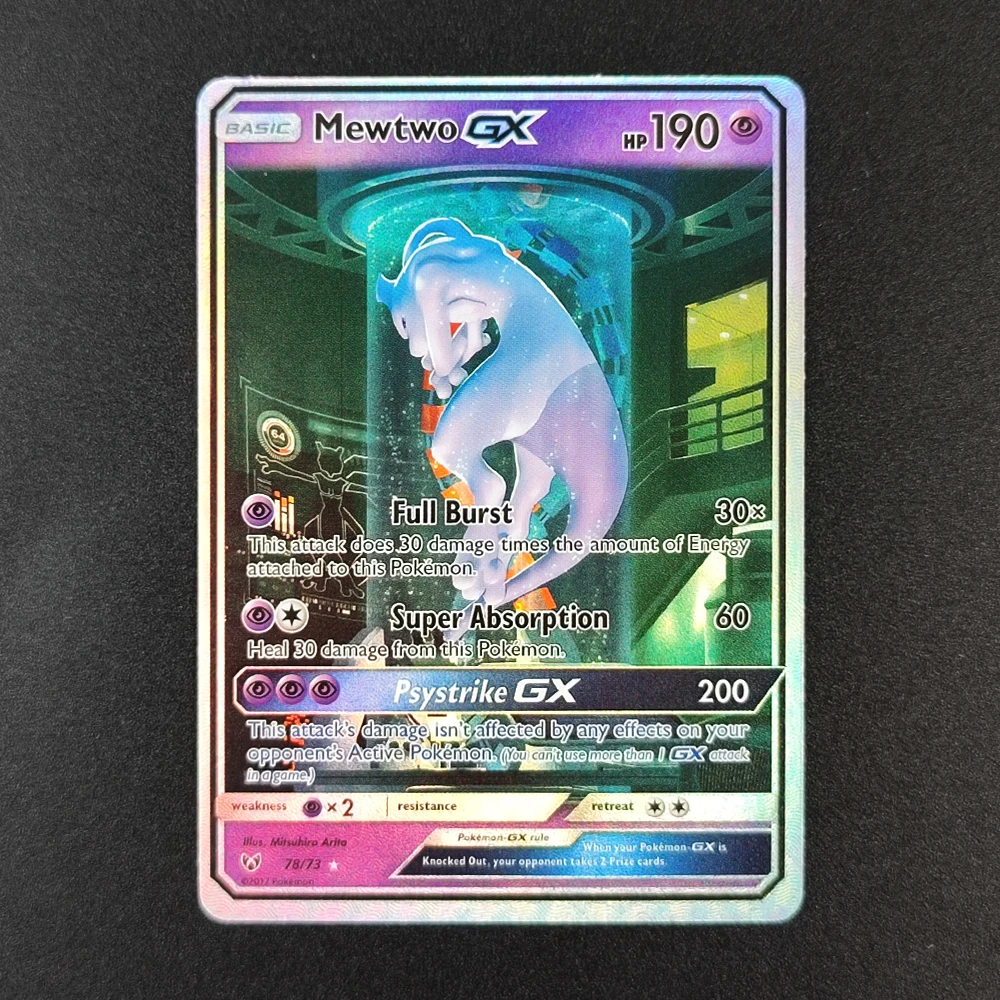 Fai da te 2017 Pokemon Leggende brillanti sole e luna # 78 Mewtwo Gx PTCG Gioco di carte da collezione Regalo anime