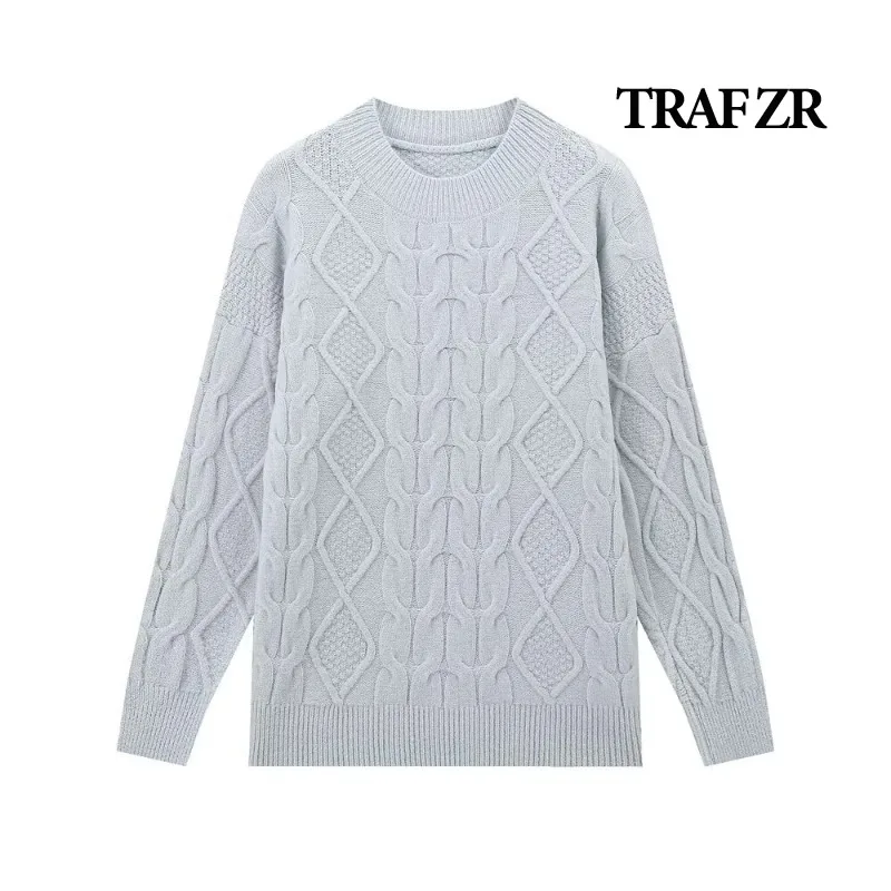 TRAF ZR Solid Pullover O-neck Knit Pullovers Women's Autumn Sweater Long Sleeve Pullovers Woman Jumper Minimalist Cozy Sweaters