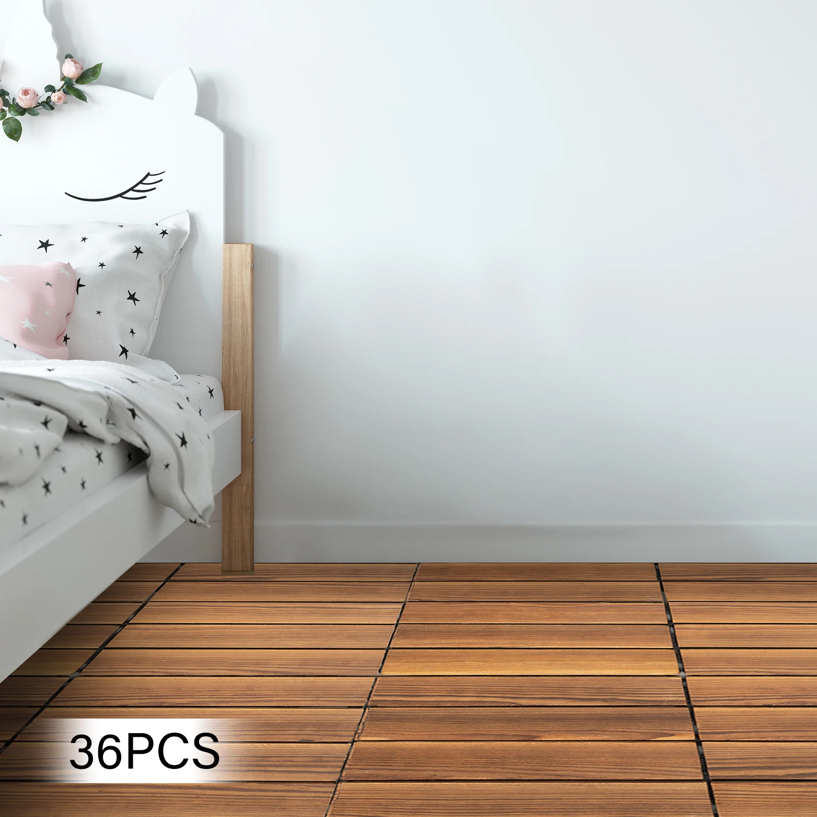 36 Pack Hardwood Interlocking Patio Deck Tiles, Wood Interlocking Flooring Tiles,12" × 12" Interlocking Patio Tiles