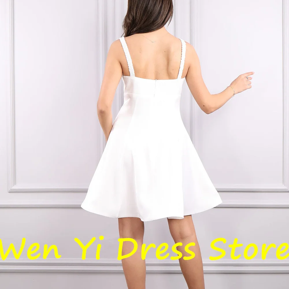 V Neck Jersey Sleeveless Straight Knee Length Short and Elegant Party Gowns Pleats Solid White Dresses For Formal Occasions 2024 image 3