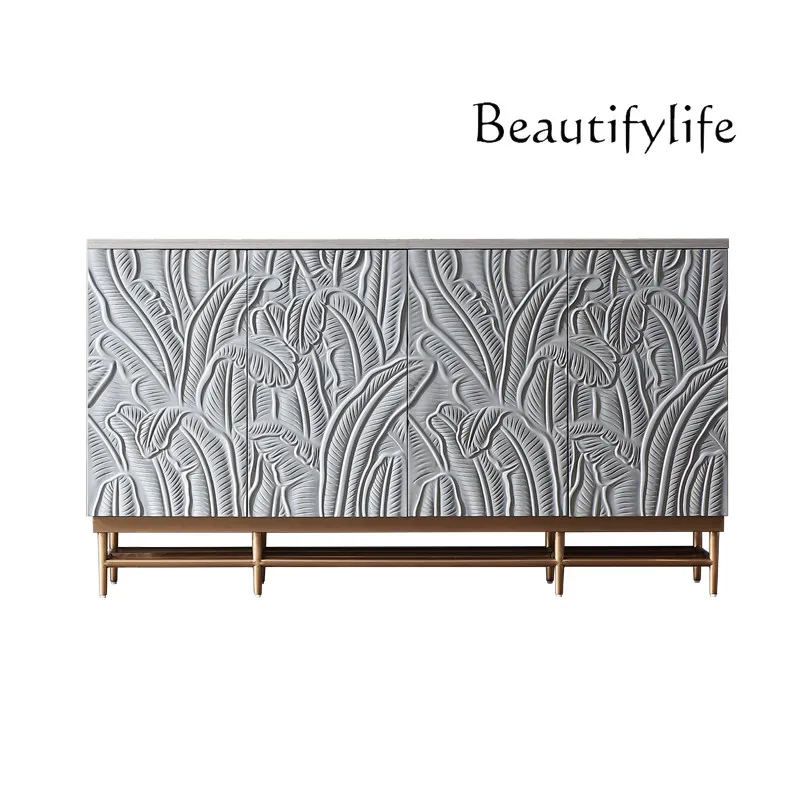 

American light luxury dining side cabinet carved locker solid wood dining table wine cabinet integrated against the wall