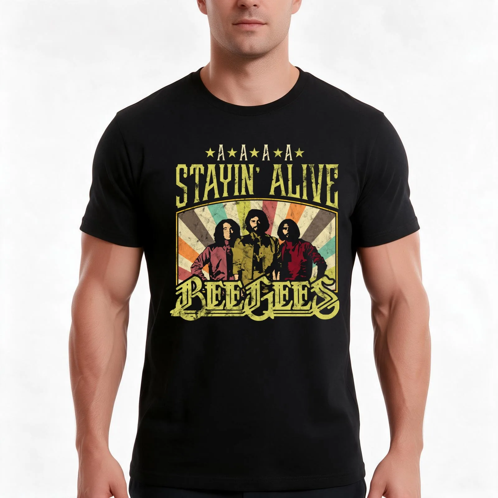 Bee Gees Stayin Alive T-Shirt, Summer Casual Cotton Tee, Oversized Streetwear Tops, Vintage Graphic Print, Unisex Men Women