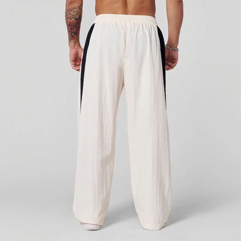 2025 خريف جديد السراويل الترنك الرجال سراويل تقليدية فضفاضة واسعة الساق العصرية الرياضة الربط تنفس السراويل السراويل الرياضية الأمريكية