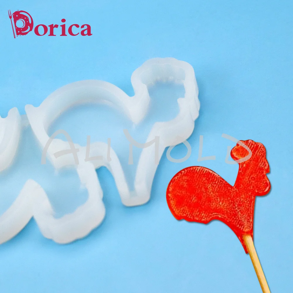 Dorica Mini Rooster Design Epoxy Lollipop Mold Chocolate Silicone Cake Mould Fondant Cake Decorating Tools Kitchen Bakeware