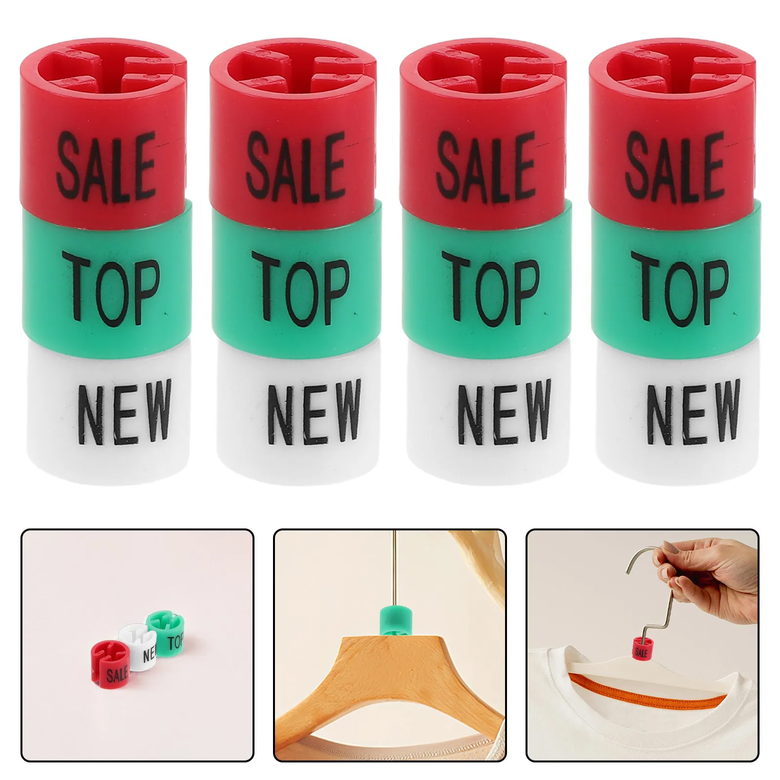 60Pcs Colored Clothing Marker Tags Plastic Size Ring Sets Universal Fit for Shirts Coats Hangers Garment Color Coding Retail Use