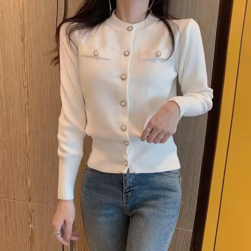 New All-match Korean Slim Cardigan Autumn Winter Long Sleeve Short Fashion Knitting Sweaters Elegant Temperament Women Clothing