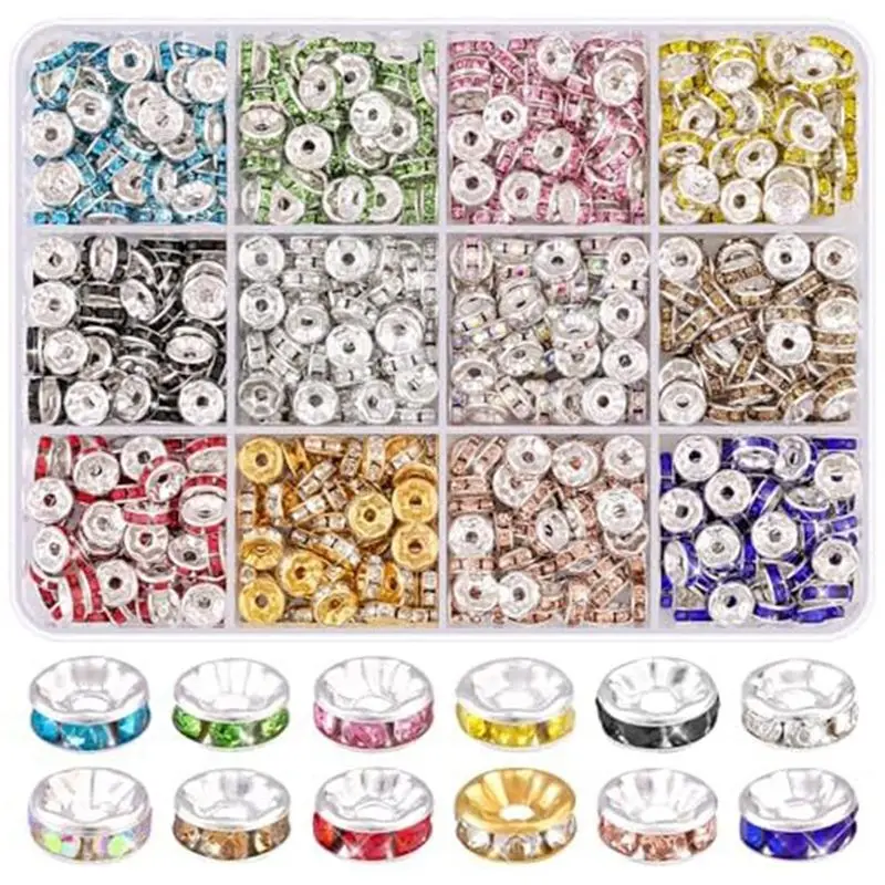 

Y42A-8Mm Spacer Beads For Crafting, 15 Colors Rondelle Spacer Beads Box, Fancy Crystal Rhinestone Beads